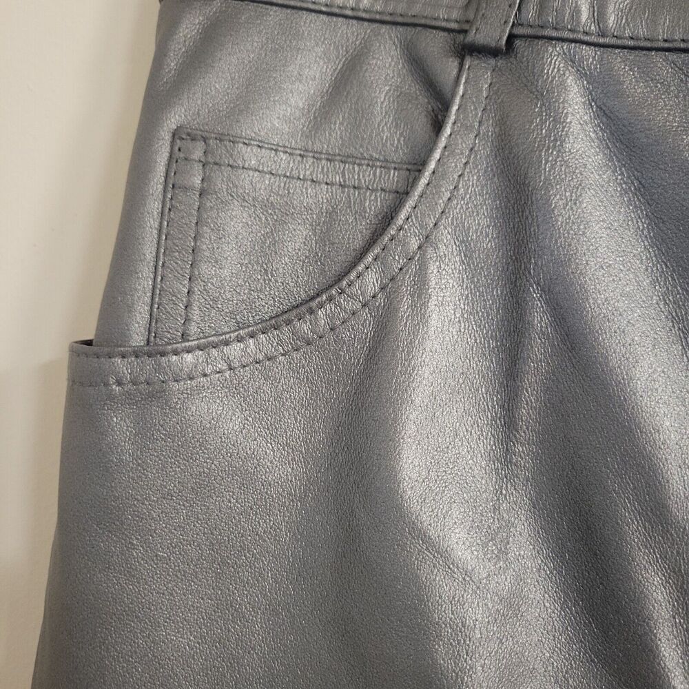 Vintage Forenza Size 16 Leather Pants  Silver Cigarette High Rise Disco - Picture 7 of 11